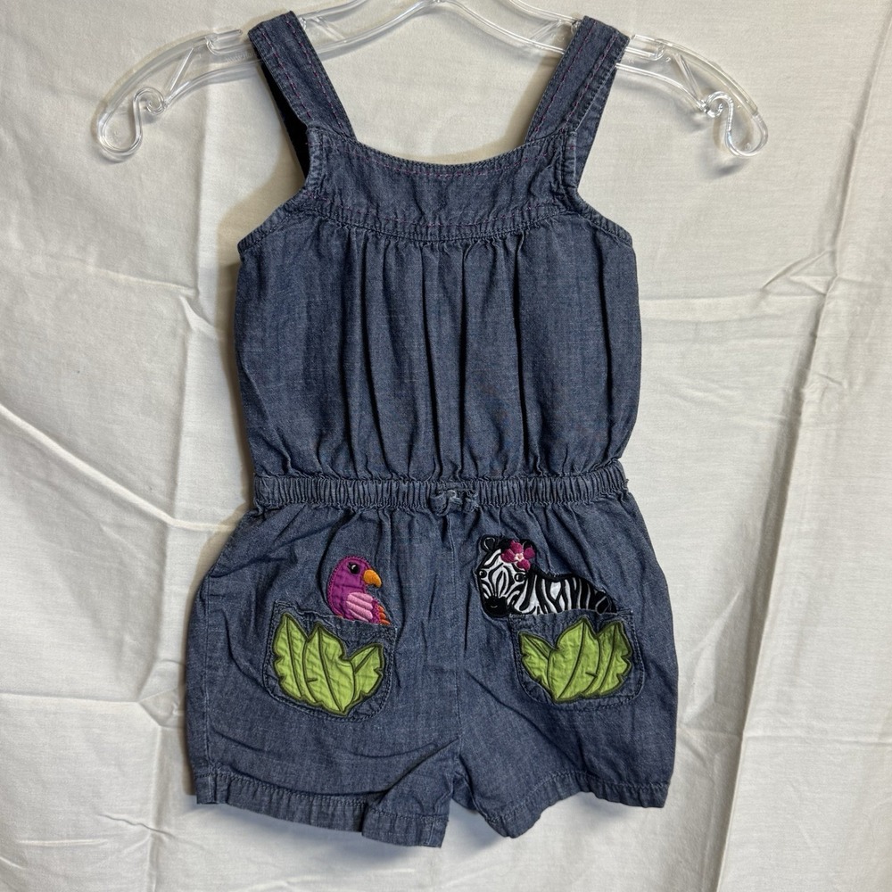 Gymboree WILD FOR ZEBRA Toddler Girls 5T Parrot Chambray Romper
